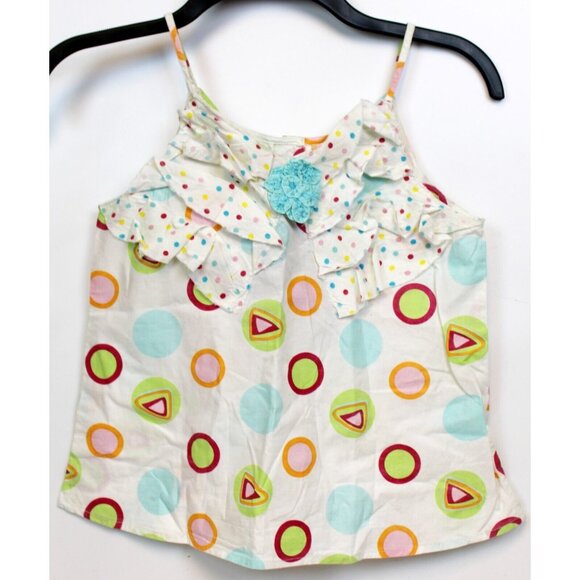 Beetlejuice London White Tank Top Girls sz 10 Summer Polka Dots Triangle Ruffles - Picture 1 of 10